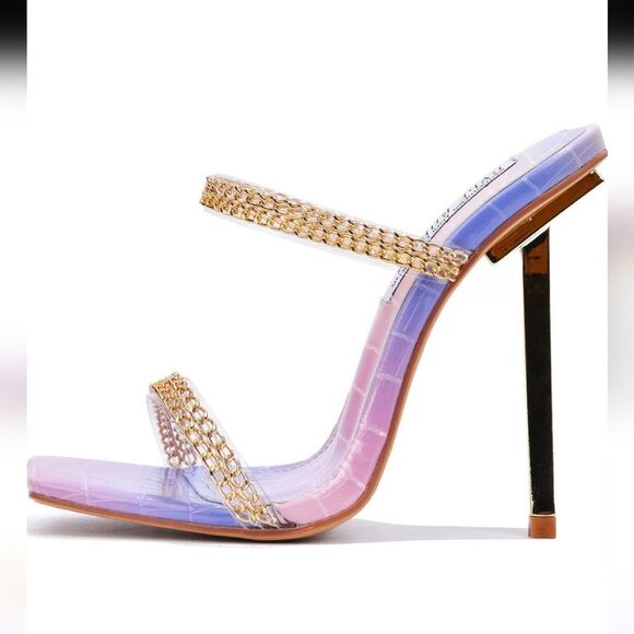 NEW. Cape Robbin Enya Elegant Gold Heel Stilettos With Chain Strap Heels - Picture 2 of 11